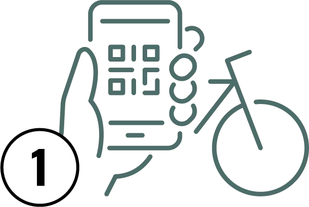 Number 1 - Picture of person on tablet with bicycle in background to represent "book now."
