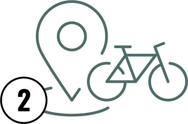Number 2 - Picture of a bicycle with location icon to represent "Complete Training."